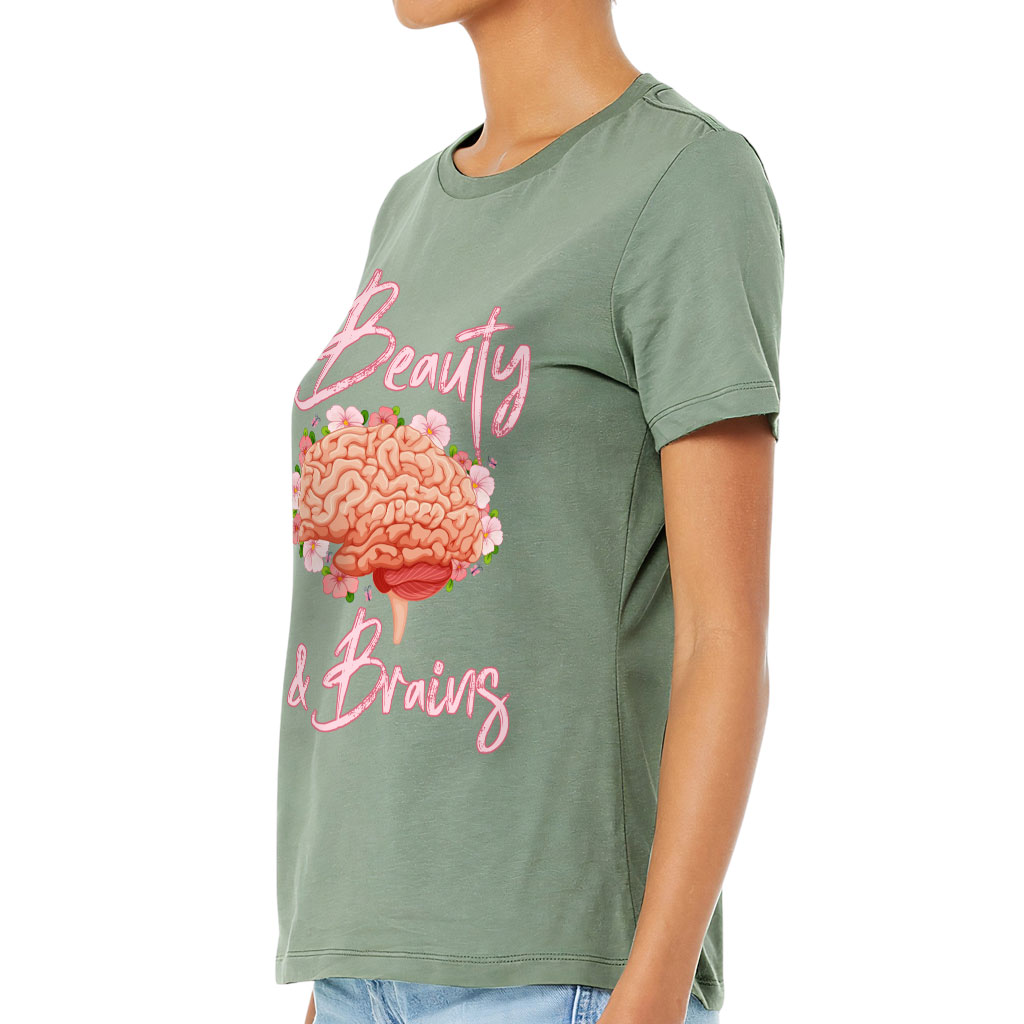 Beauty and Brains Women's T-Shirt - Floral T-Shirt - Illustration Relaxed Tee - Image 3