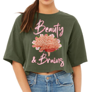 Beauty and Brains Women's Crop Tee Shirt - Floral Cropped T-Shirt - Illustration Crop Top