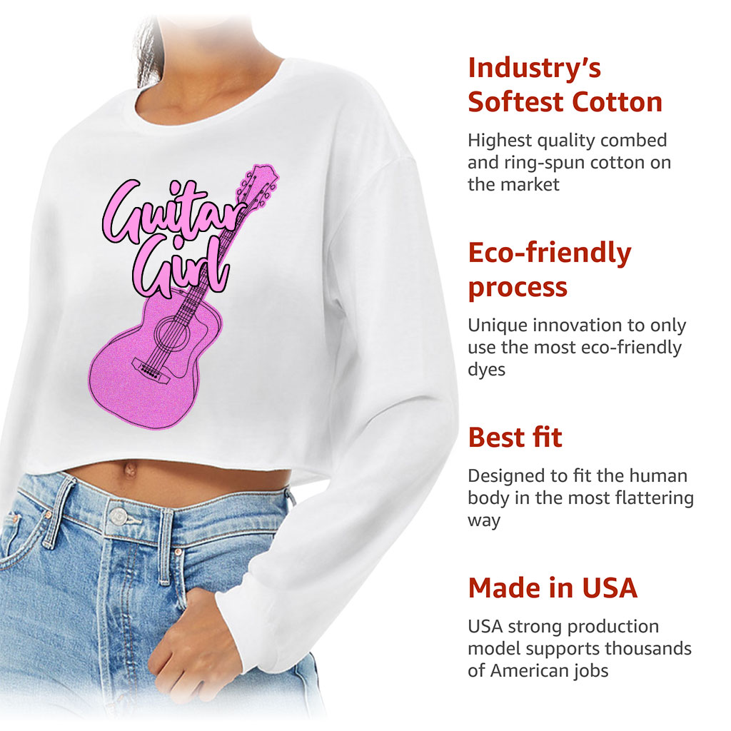 Guitar Design Cropped Long Sleeve T-Shirt - Graphic Women's T-Shirt - Cute Long Sleeve Tee - Image 6