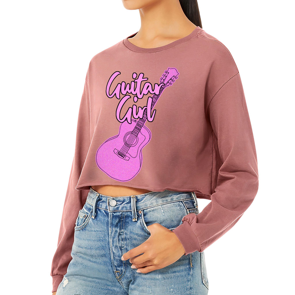 Guitar Design Cropped Long Sleeve T-Shirt - Graphic Women's T-Shirt - Cute Long Sleeve Tee - Image 3