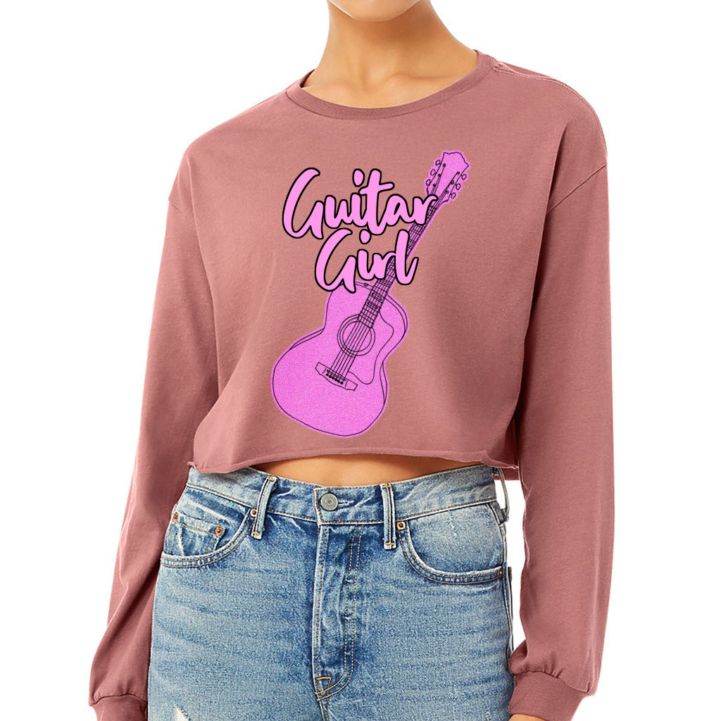Guitar Design Cropped Long Sleeve T-Shirt - Graphic Women's T-Shirt - Cute Long Sleeve Tee - Image 2