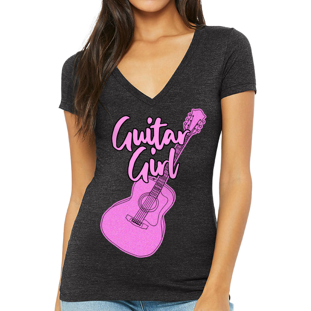 Guitar Design Women's V-Neck T-Shirt - Graphic V-Neck Tee - Cute T-Shirt