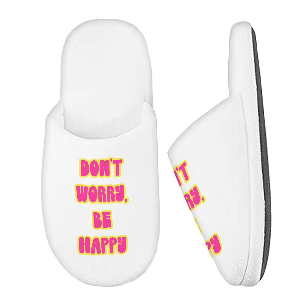 Don't Worry Be Happy Memory Foam Slippers - Cute Slippers - Trendy Slippers - Image 2