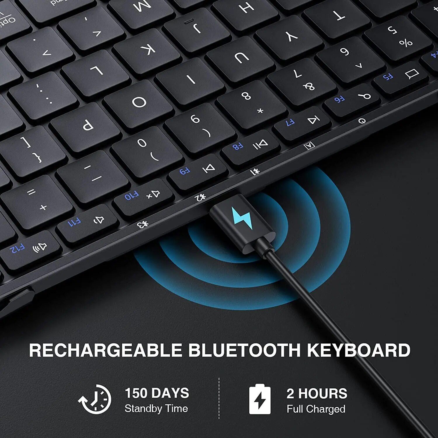 Wireless Foldable Bluetooth Keyboard - Sync 3 Devices, Portable, Full-Size, Quiet Typing - Image 6