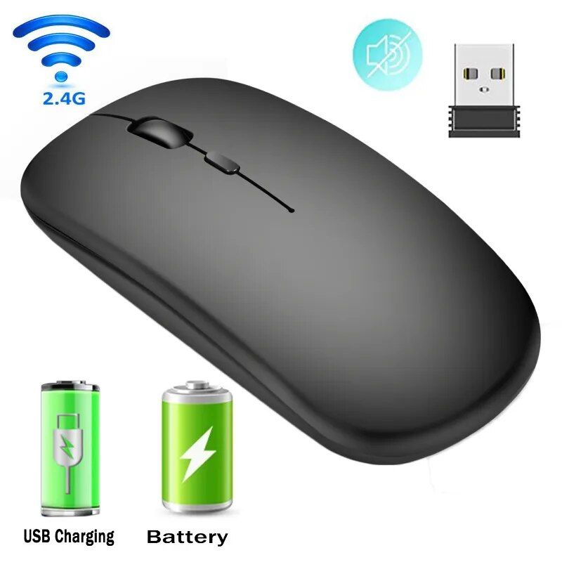 Ultra-Slim 1600DPI Silent Wireless Mouse - Rechargeable & Mute for All Devices - Image 2