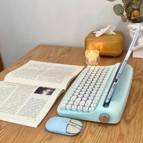 Retro Steampunk Wireless Keyboard and Mouse Combo - Bluetooth Mechanical Typewriter Keyboard for Home Office - Image 7