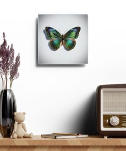 Butterfly Acrylic Wall Clock — Green Blue Tropical Home Decor