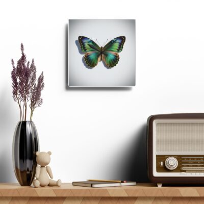 Butterfly Acrylic Wall Clock — Green Blue Tropical Home Decor