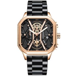 Elegant Quartz Men's Watch with Blue Glass & Leather Strap