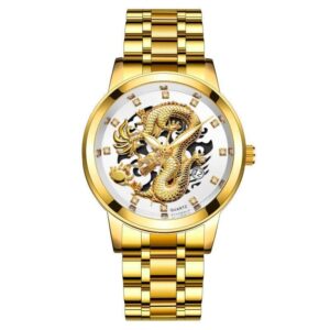 Gold Dragon Men's Luxury Stainless Steel Quartz Watch – Elegant Business Casual Timepiece with Full Calendar
