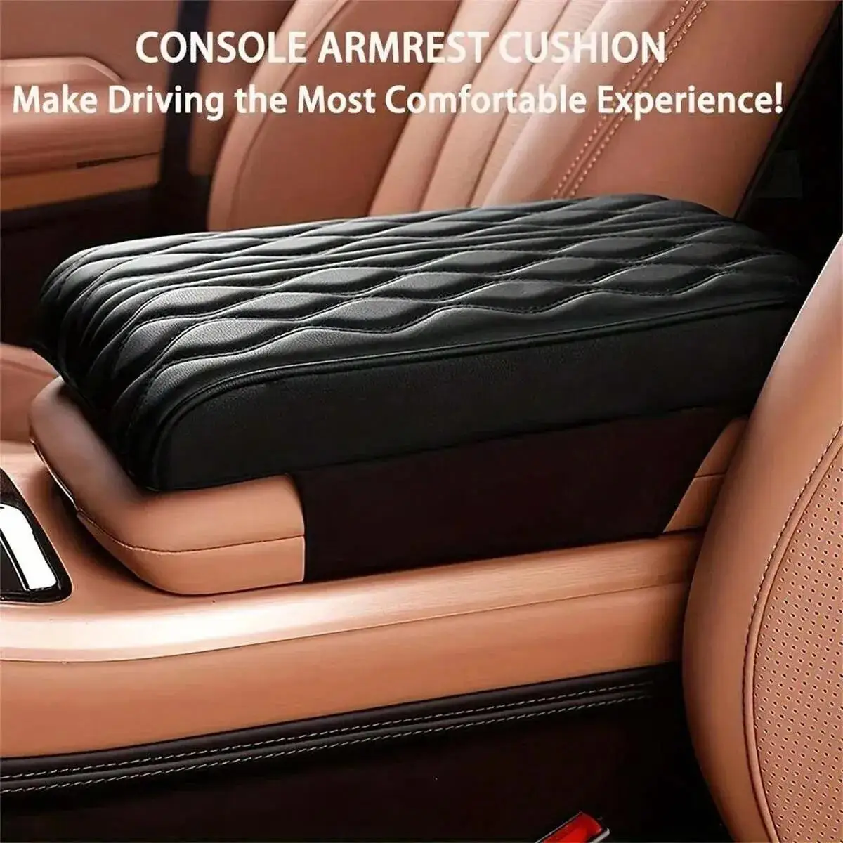 Wave Embroidered PU Leather Car Armrest Cushion - Image 2