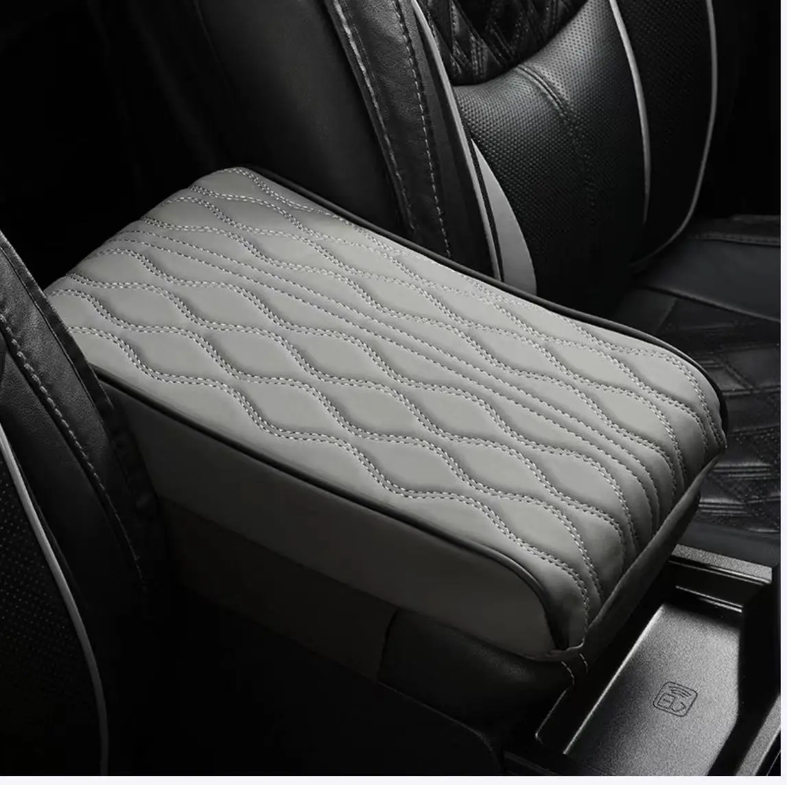 Wave Embroidered PU Leather Car Armrest Cushion - Image 6