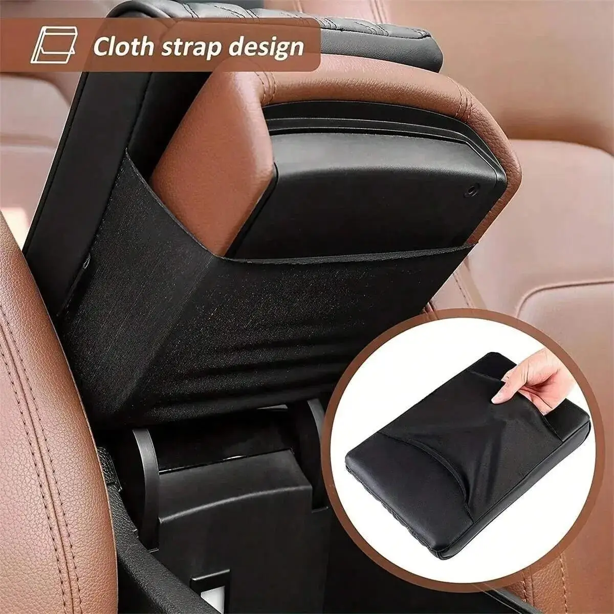 Wave Embroidered PU Leather Car Armrest Cushion - Image 3