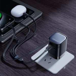 65W GaN Charger with Retractable USB-C Cable for iPhone, iPad, and Laptops