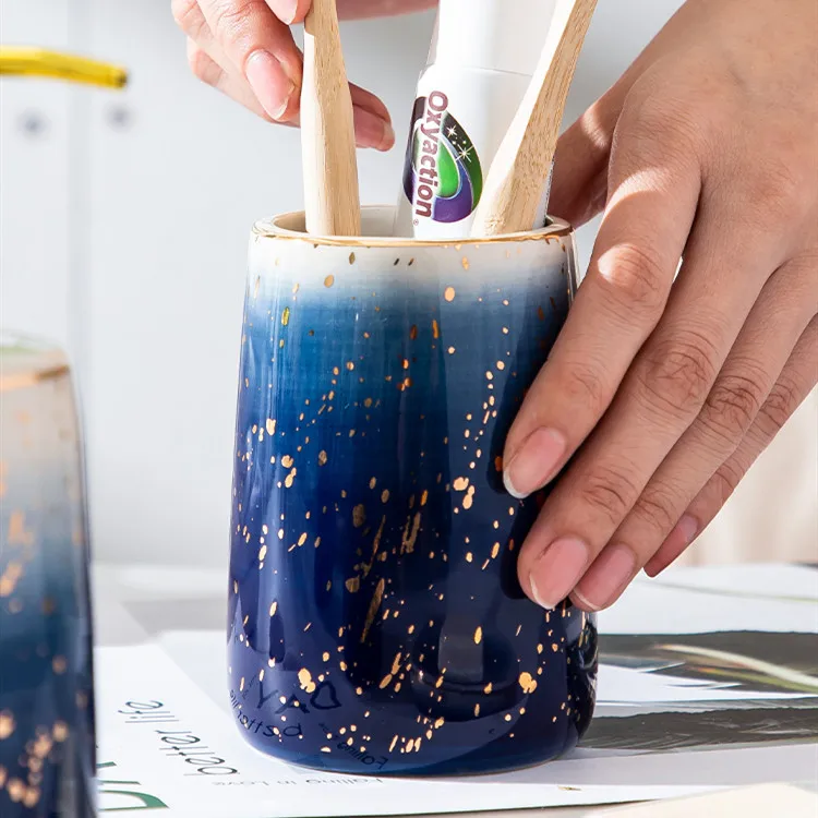 Elegant Blue Starry Sky Ceramic Bathroom Set - Image 5