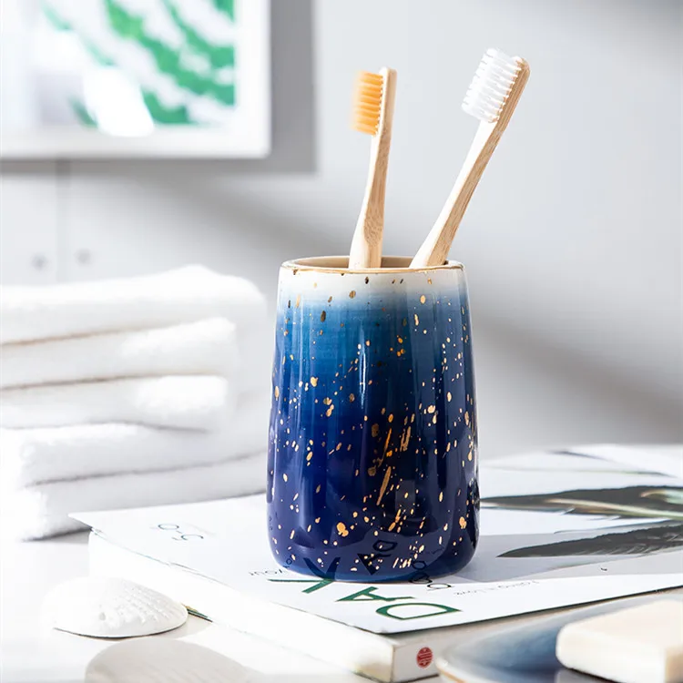 Elegant Blue Starry Sky Ceramic Bathroom Set - Image 6