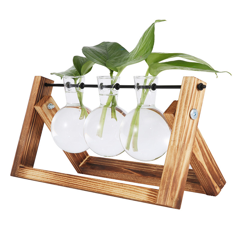 Rustic Wooden Frame Hydroponic Glass Vase - Image 3