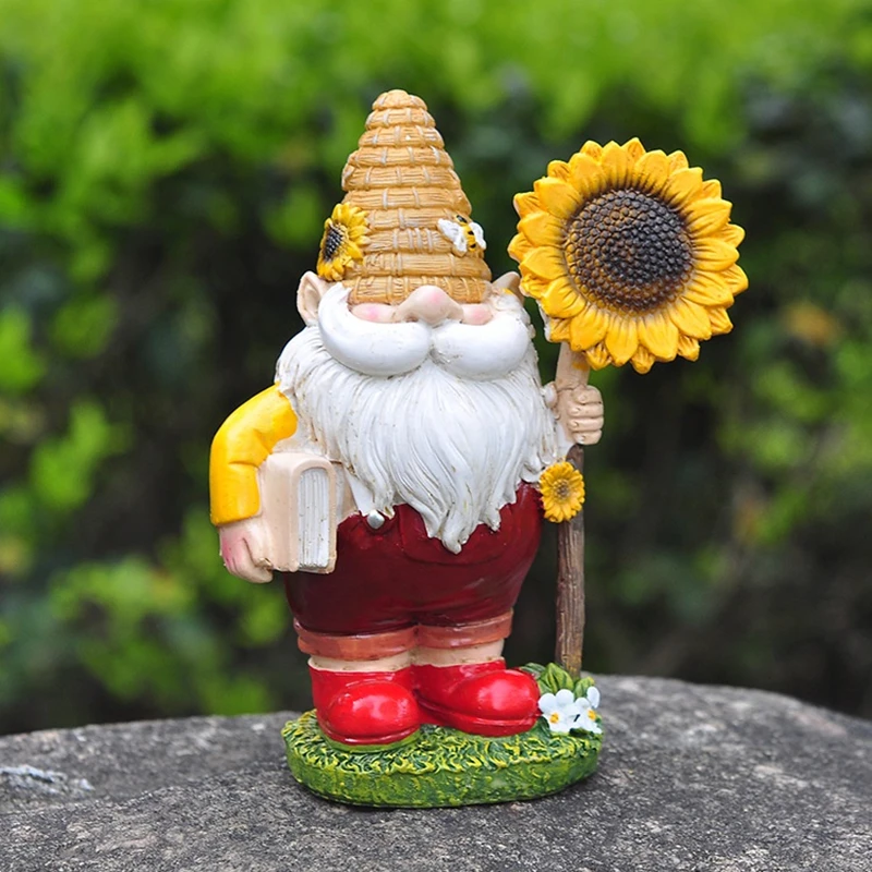Adorable Sunflower Gnome Resin Statue - Image 3