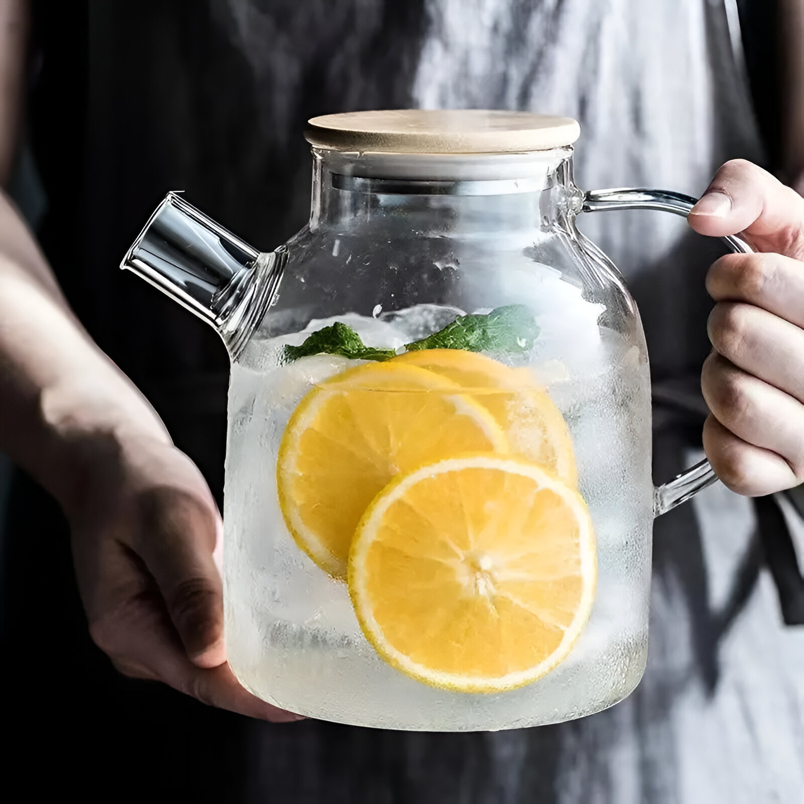 Transparent Glass Teapot with Wooden Lid - Image 2