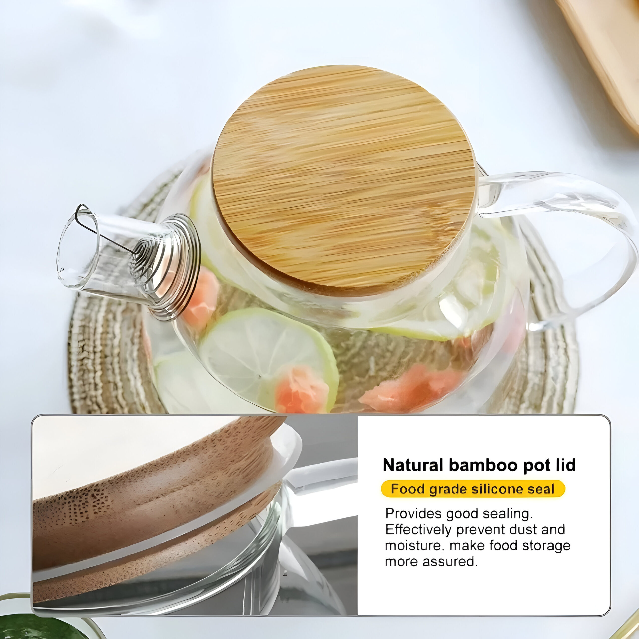Transparent Glass Teapot with Wooden Lid - Image 4