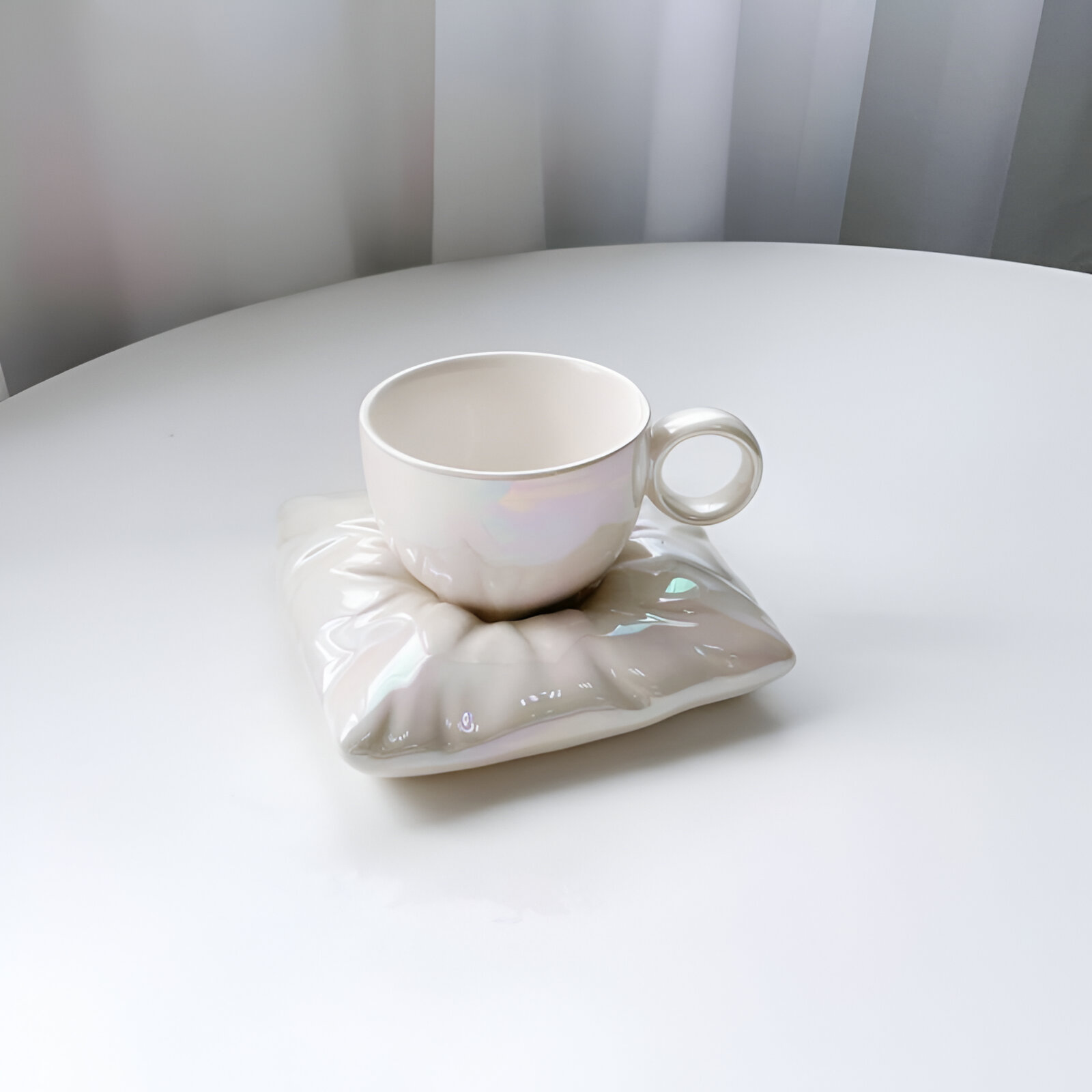 Flower-Shaped Ceramic Cappuccino Coffee Cup and Saucer Set - Image 5