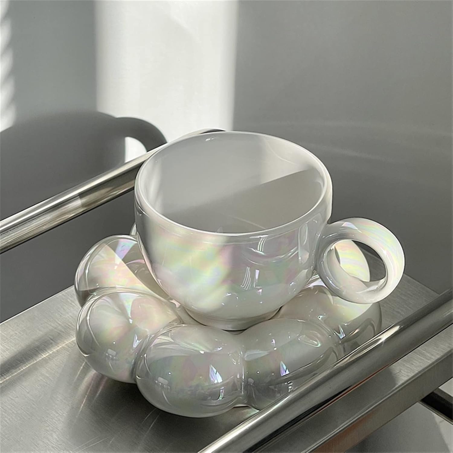 Flower-Shaped Ceramic Cappuccino Coffee Cup and Saucer Set - Image 6